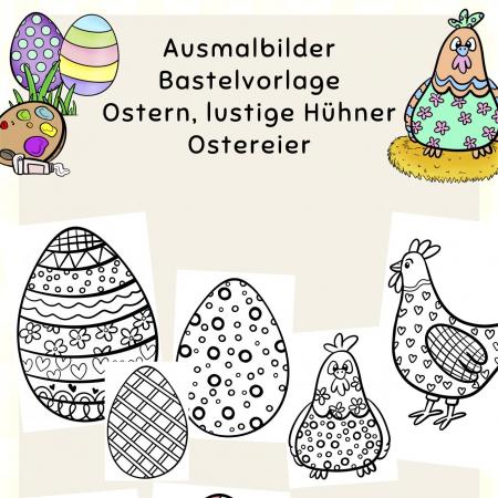 Ausmalbilder, Fensterbilder zu Ostern, Ostereier Bastelvorlage Batselidee für Kinder 