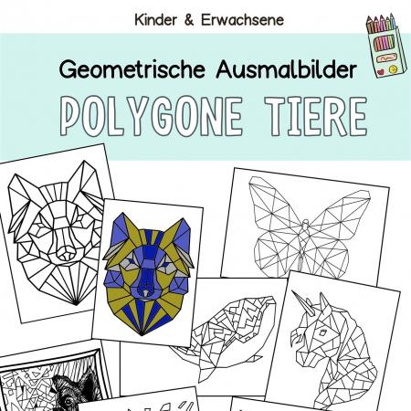 Geometrische Ausmalbilder Polygone Tiere für Kinder Erwachsene