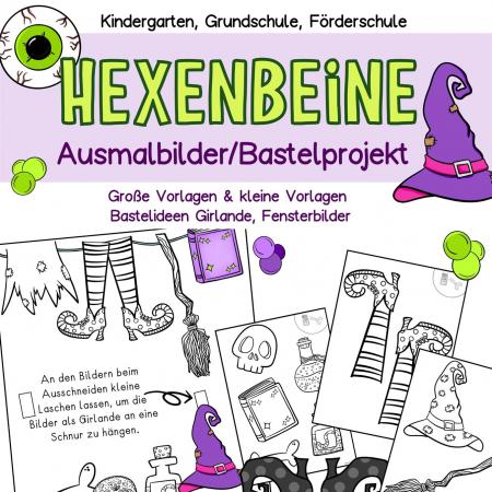 Basteln Ausmalbilder Halloween Hexenbeine Fensterbilder Girlande Kinder 