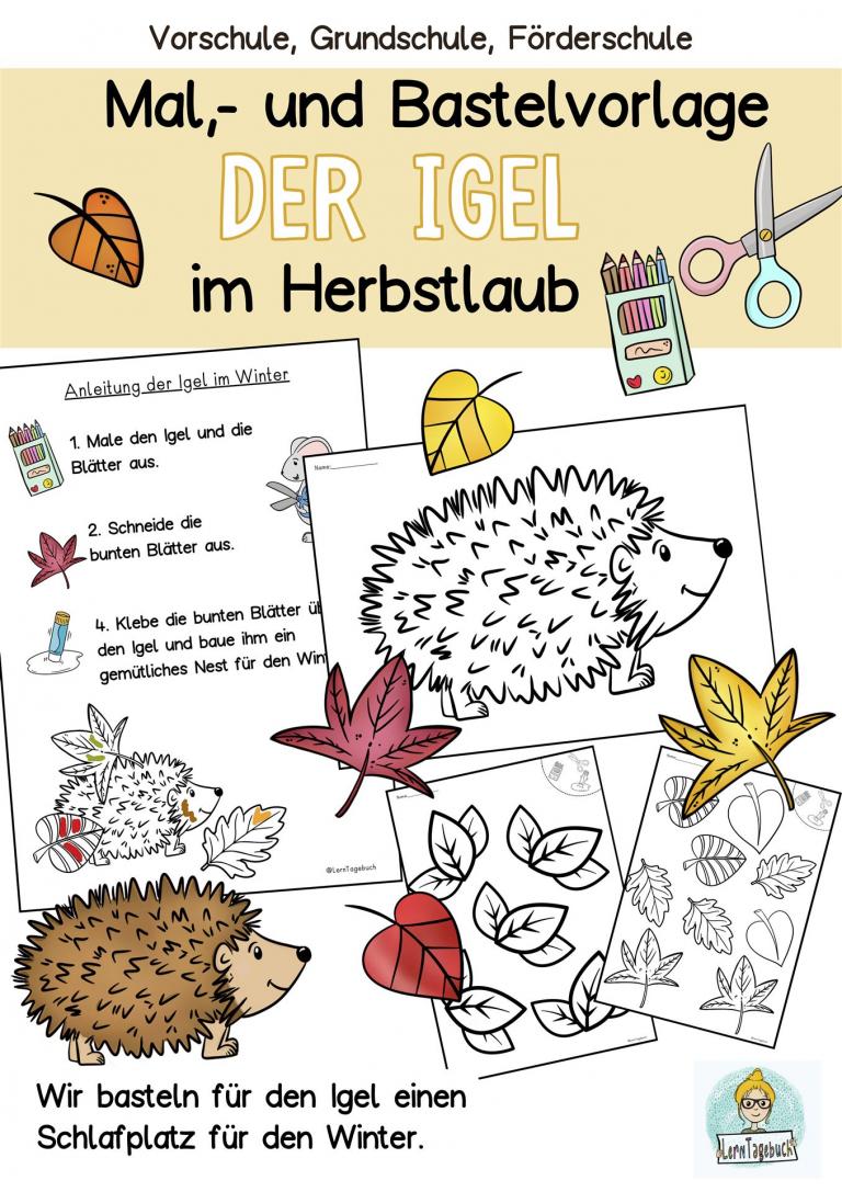 Bastelvorlage Bastelidee Igel im Herbst Winter Kinder Bastelprojekt