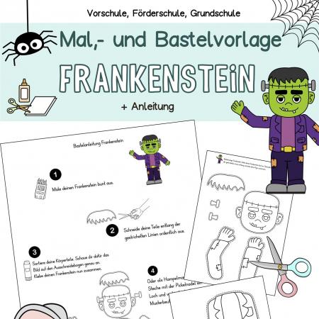 Bastelvorlage Ausmalbild, Frankenstein, Halloween, Kinder, Kita, Grundschule, OGS