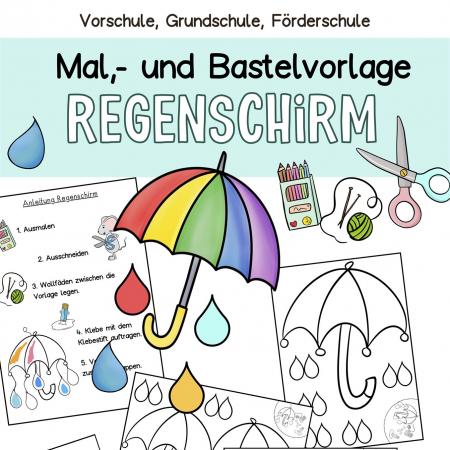 Herbst Mobile Bastelidee Ausmalbilder Regenschirm Regentropfen Kinder 