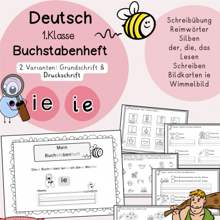 Arbeitsblätter, Buchstabenheft, Lernheft, Buchstabe, Wörter mit ie 1. Klasse, 2. Klasse, DaZ, Deutsch