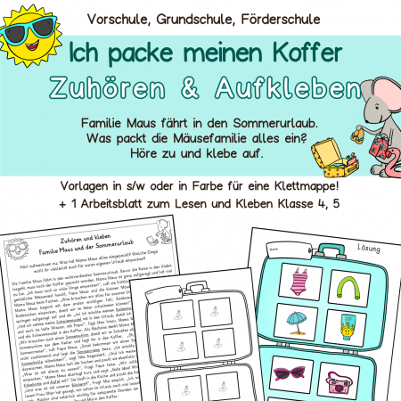 Hörübung, Zuhören lernen, Ich packe meinen Koffer, Kinder, Vorschule, Grundschule, Förderschule, Sonderpädagogik, Leseverständnis