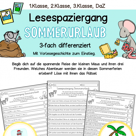 Lesen, Lesespiel, Lesespaziergang Sommer 1.Klasse, 2.Klasse, DaZ