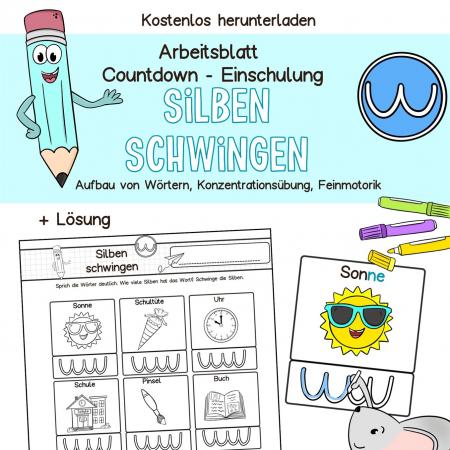 Kostenloses Arbeitsblatt, Übung, Silben schwingen Vorschule, Klasse 1 Deutsch, Einschulung