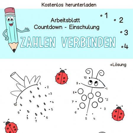 Kostenloses Arbeitsblatt Zahlenverbinden, ZR 10, Vorschule, Einschulung, Klasse 1 