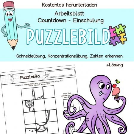 Konzentrationsübung, Scherenübung, Schneiden, Puzzle kostenloses Arbeitsblatt Einschulung, Vorschule, Klasse 1