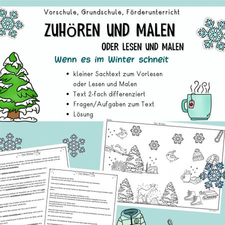 Hörübung Zuhören  Hörtext Deutsch Hörverstehen Jahreszeit Winter Kinder Vorschule Grundschule DaZ DaF 