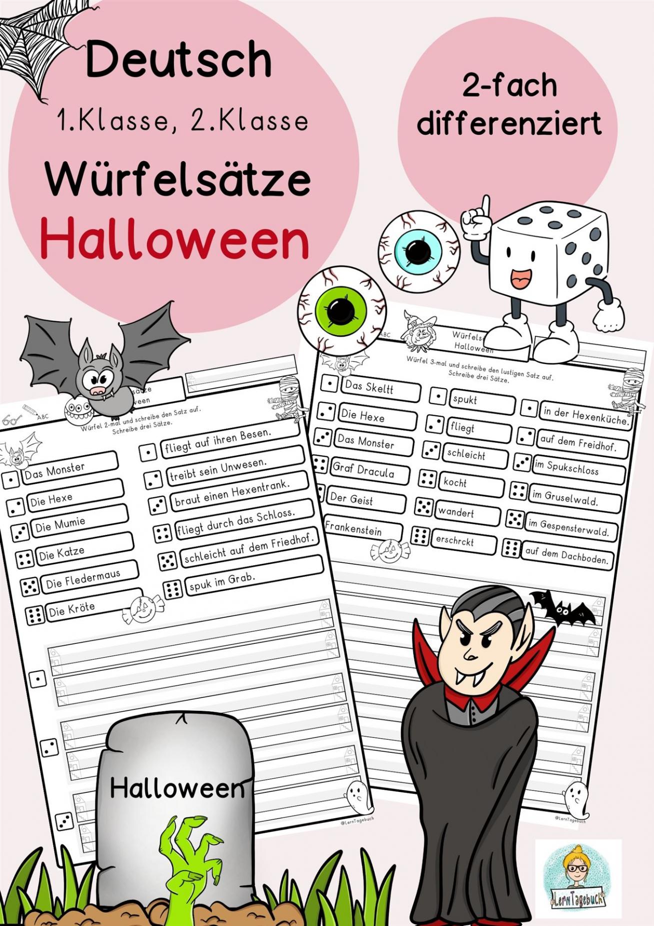 kostenlose Würfelsätze Halloween 1. Klasse, 2. Klasse, DaZ,  Sätze schreiben