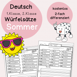 kostenlos Würfelsätze Sommer 1.Klasse, 2.Klasse, DaZ, Sätze schreiben