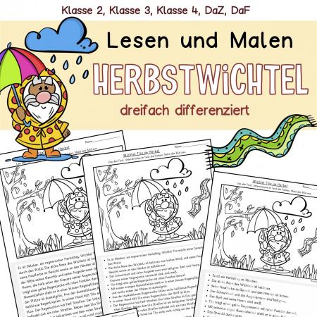 Leseübung Lesen, Verstehen, Malen Herbst Klasse 2, 3, 4, DaZ, DaF