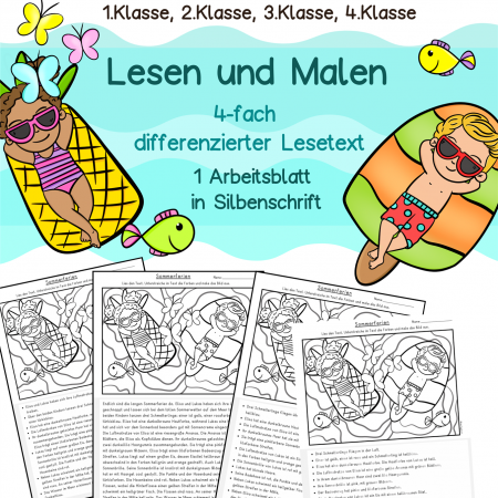 Leseübung, Lesen und Malen Sommer 1.Klasse, 2.Klasse, 3.Klasse, 4.Klasse, DaZ