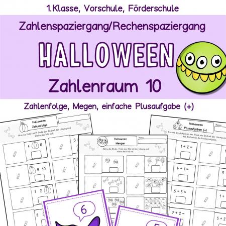 Mathe ZR 10 Rechenspaziergang Zahlenspaziergang 1.Klasse Vorschule Förderschule Rechnen Halloween