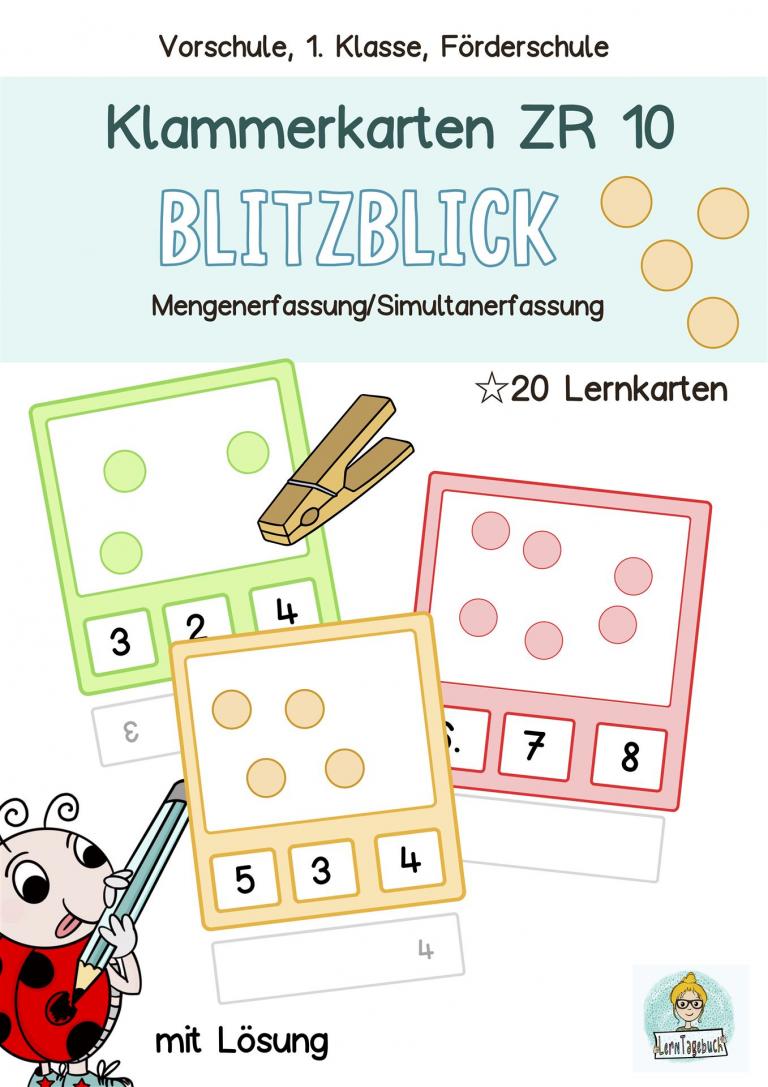 Mathe Klammerkarten ZR 10 Mengenerfassung, Simultanerfassung, Klasse 1, Förderschule