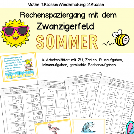 1.Klasse Mathe Wiederholung 2.Klasse Rechnen lernen ZR 20, Rechenspaziergang