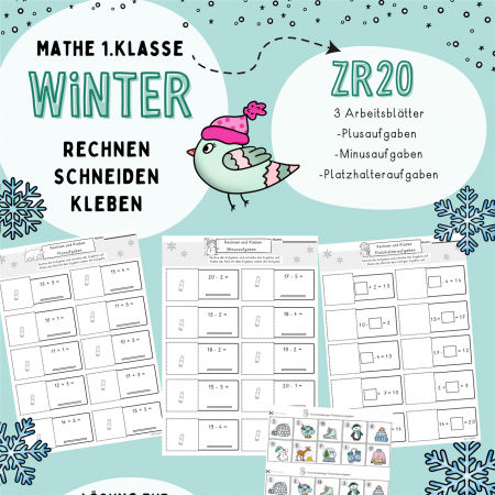 Arbeitsblätter Übungsblätter Mathe Klasse 1 Rechnen ZR 20,  Winter