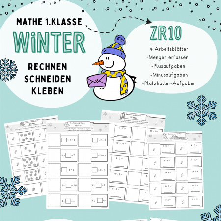 Mathe Klasse 1, Arbeitsblätter, Übungsblätter Rechnen ZR 10 Winter