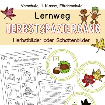 Lernweg Herbst Kindergarten bewegtes Lernen Vorschule Klasse 1 Förderschule Lernspaziergang