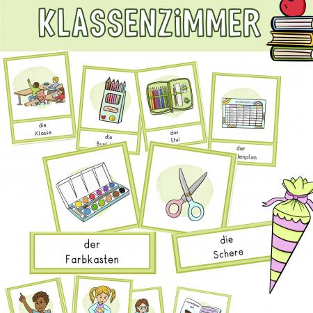 Bildkarten, Wortkarten Wortschatz Schule, Klassenzimmer, Unterrichtsmaterial, Sprachförderung