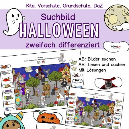 Suchbild Bildausschnitte suchen Halloween Kindergarten Klasse 1 2 DaZ Föärderschule