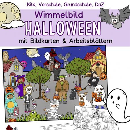 Wimmelbild Halloween für Kinder Kindergarten DaZ Grundschule Förderschule